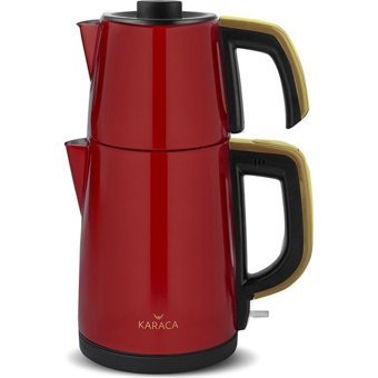 Karaca Çelik Demlikli 1650 W Çelik Gövdeli Kırmızı Retro Çay Makinesi