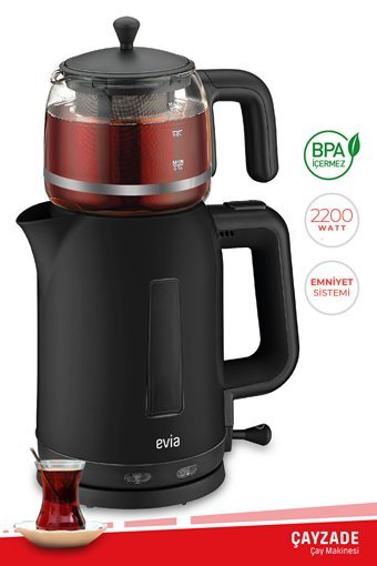 Evia EA 4308S Çayzade Çelik Demlikli 2200 W Işıklı Çelik Gövdeli Kırmızı Retro Çay Makinesi