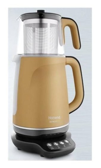 Homend 1719 Royaltea Konuşan Otomatik Cam Demlikli 1800 W Işıklı Çelik Gövdeli Gold Çay Makinesi