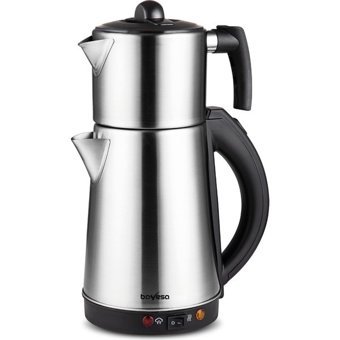 Ermiya Bavesa Cam Demlikli 2200 W Işıklı Çelik Gövdeli Beyaz Retro Çay Makinesi