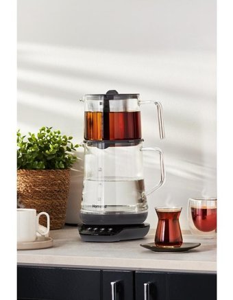 Homend 1748H Royaltea Konuşan Otomatik Cam Demlikli 1800 W Işıklı Cam Gövdeli Şeffaf Çay Makinesi