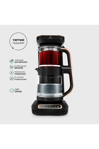Karaca Çaysever Robotea Pro 4 In 1 Konuşan Otomatik Cam Demlikli 1000 W Işıklı Cam Gövdeli Şeffaf Çay Makinesi
