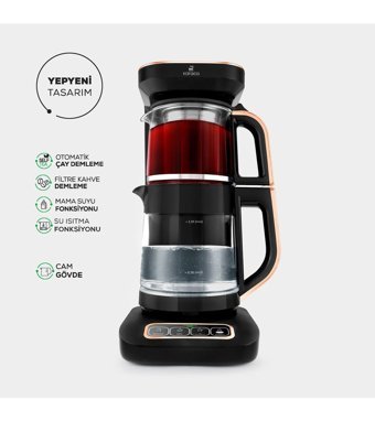 Karaca Çaysever Robotea Pro 4 In 1 Konuşan Otomatik Cam Demlikli 1000 W Işıklı Cam Gövdeli Şeffaf Çay Makinesi