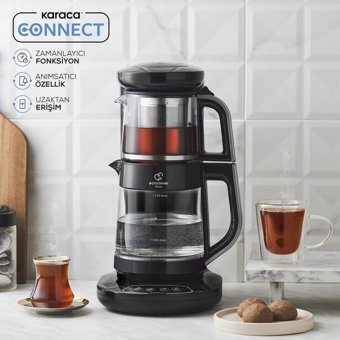 Karaca Çaysever Connect 3 In 1 Konuşan Otomatik Cam Demlikli 2500 W Işıklı Cam Gövdeli Krom Çay Makinesi