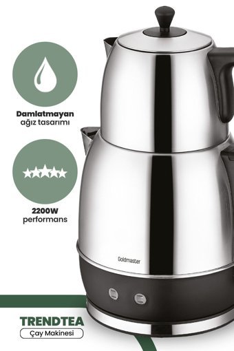 Nikadu Trendtea Otomatik Çelik Demlikli 2200 W Işıklı Çelik Gövdeli İnox Retro Çay Makinesi