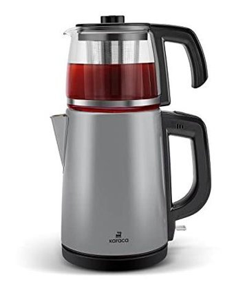 Karaca Tea Glass Cam Demlikli 1650 W Işıklı Çelik Gövdeli Antrasit Çay Makinesi