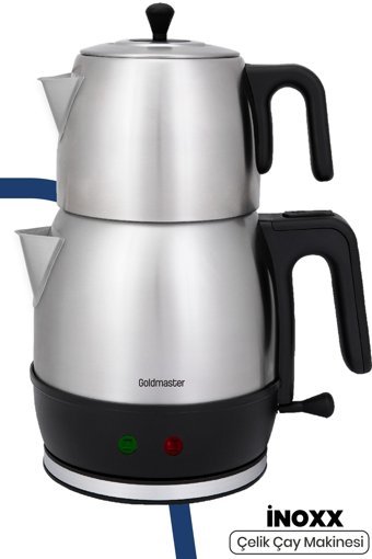 Goldmaster Otomatik Çelik Demlikli 2200 W Işıklı Çelik Gövdeli Beyaz Retro Çay Makinesi