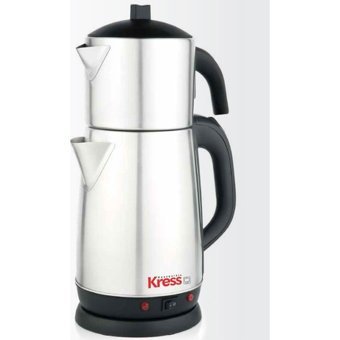 Kress Otomatik Çelik Demlikli 1500 W Işıklı Çelik Gövdeli İnox Retro Çay Makinesi
