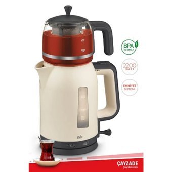 Evia Çayzade Çelik Demlikli 2200 W Işıklı Çelik Gövdeli Krem Retro Çay Makinesi