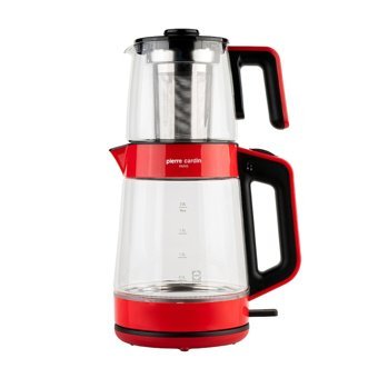 Pierre Cardin Otomatik Cam Demlikli 1700 W Işıklı Cam Gövdeli Kırmızı Retro Çay Makinesi
