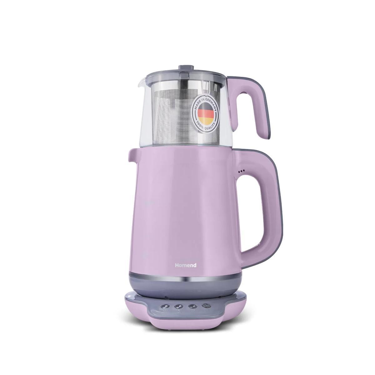 Homend 1724 Royaltea Konuşan Otomatik Cam Demlikli 1800 W Işıklı Plastik Gövdeli Leylak Çay Makinesi