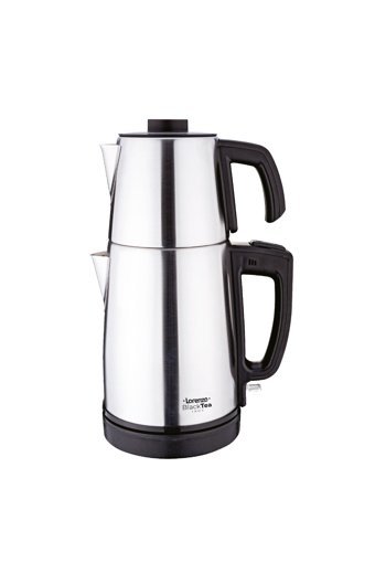 Lorenzo Blacktea Çelik Demlikli 1100 W Işıklı Çelik Gövdeli İnox Retro Çay Makinesi