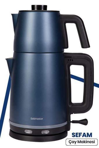 Goldmaster Sefam Otomatik Çelik Demlikli 2200 W Işıklı Çelik Gövdeli Gri Retro Çay Makinesi
