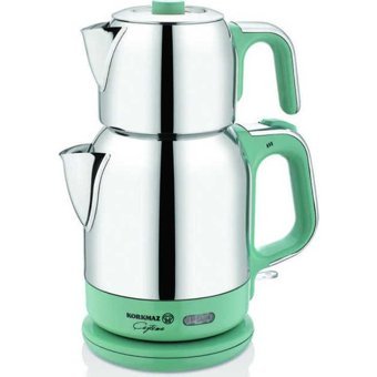 Korkmaz Çaytema Çelik Demlikli 1600 W Çelik Gövdeli Turkuaz Çay Makinesi