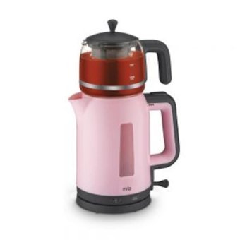 Evia 2200 Çayzade Çelik Demlikli 2200 W Işıklı Çelik Gövdeli Pembe Retro Çay Makinesi