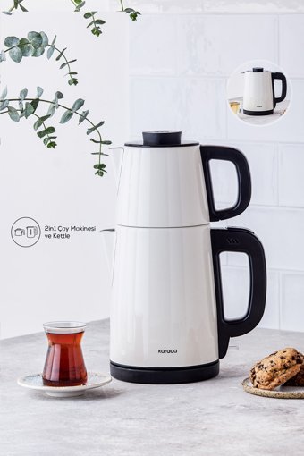 Karaca Tea Break Çelik Demlikli 1650 W Çelik Gövdeli Krem Çay Makinesi