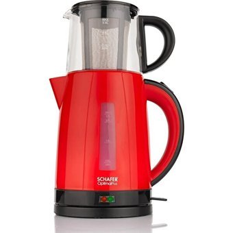 Schafer Optimal Plus Otomatik Cam Demlikli 1800 W Işıklı Çelik Gövdeli Kırmızı Retro Çay Makinesi