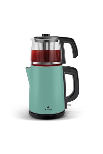 Karaca Tea Glass Cam Demlikli 1650 W Işıklı Çelik Gövdeli Mint Yeşili Çay Makinesi