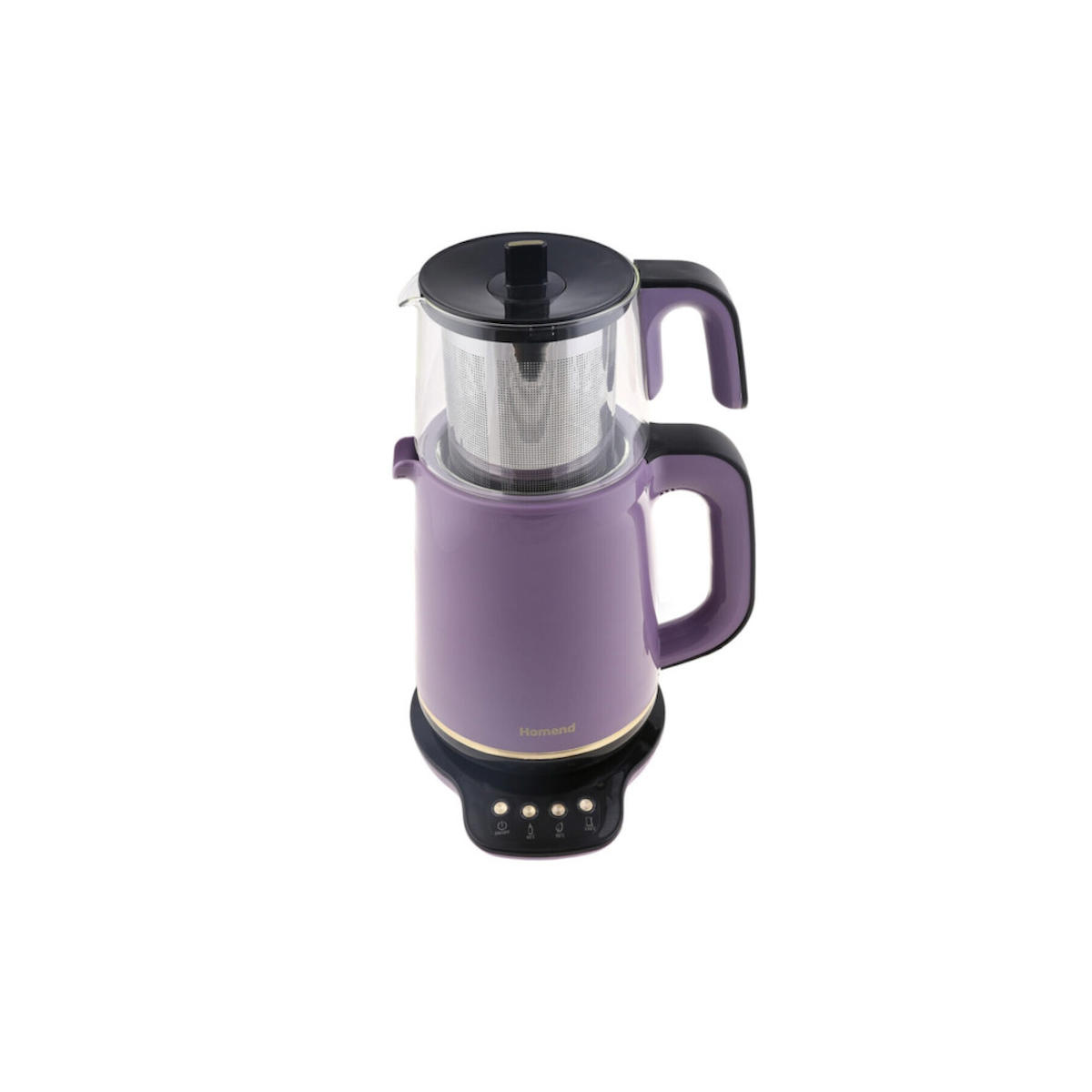 Homend 1763H Konuşan Otomatik Cam Demlikli 1800 W Işıklı Çelik Gövdeli Mor Çay Makinesi