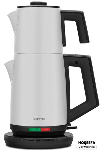Goldmaster Hoşsefa Otomatik Çelik Demlikli 2200 W Işıklı Çelik Gövdeli Beyaz Retro Çay Makinesi