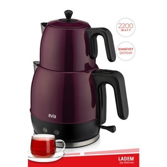 Evia Ladem Çelik Demlikli 1700 W Işıklı Çelik Gövdeli Rose Retro Çay Makinesi