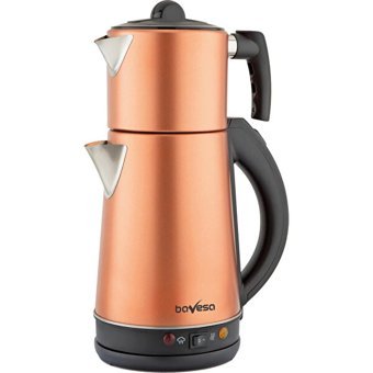 Bavesa Çelik Demlikli 1600 W Işıklı Çelik Gövdeli Bakır Retro Çay Makinesi