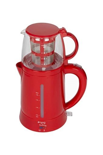 New Consept Otomatik Cam Demlikli 1800 W Işıklı Plastik Gövdeli Kırmızı Retro Çay Makinesi