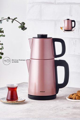 Karaca Tea Break Çelik Demlikli 1650 W Çelik Gövdeli Rose Gold Çay Makinesi
