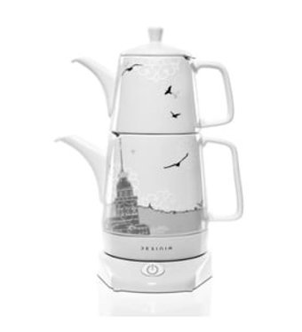 Desinia İstanbul Çelik Demlikli 1600 W Işıklı Porselen Gövdeli Çok Renkli Retro Çay Makinesi