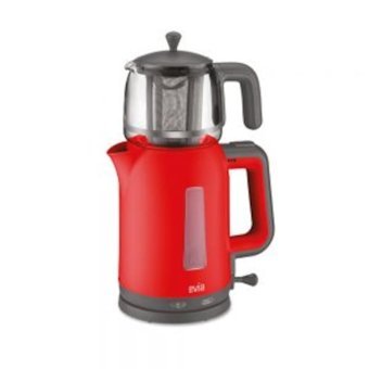 Evia 2200 Çayzade Çelik Demlikli 2200 W Işıklı Çelik Gövdeli Kırmızı Retro Çay Makinesi