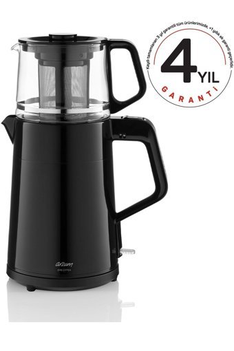 Arzum AR 3101 cc Gusto Cam Demlikli 1900 W Işıklı Cam Gövdeli Siyah Çay Makinesi