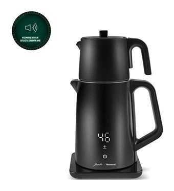 Homend X Jumbo 1792H Cooltouch Royaltea Konuşan Otomatik Çelik Demlikli 1800 W Çelik Gövdeli Siyah Çay Makinesi