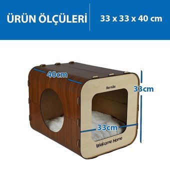 Herniks Dörtgen Tek Katlı İç Mekan Ahşap Kedi Evi Kahverengi