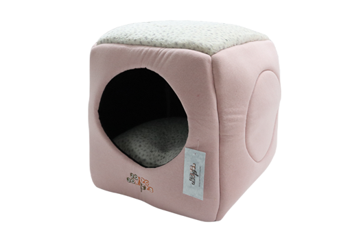 Jojo Pops Küp Tek Katlı İç Mekan Kumaş Kedi Evi Beyaz Pembe