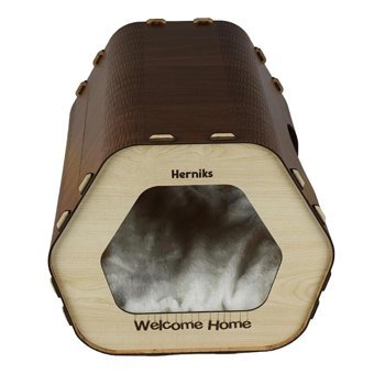 Herniks Altıgen Tek Katlı İç Mekan Ahşap Kedi Evi Kahverengi