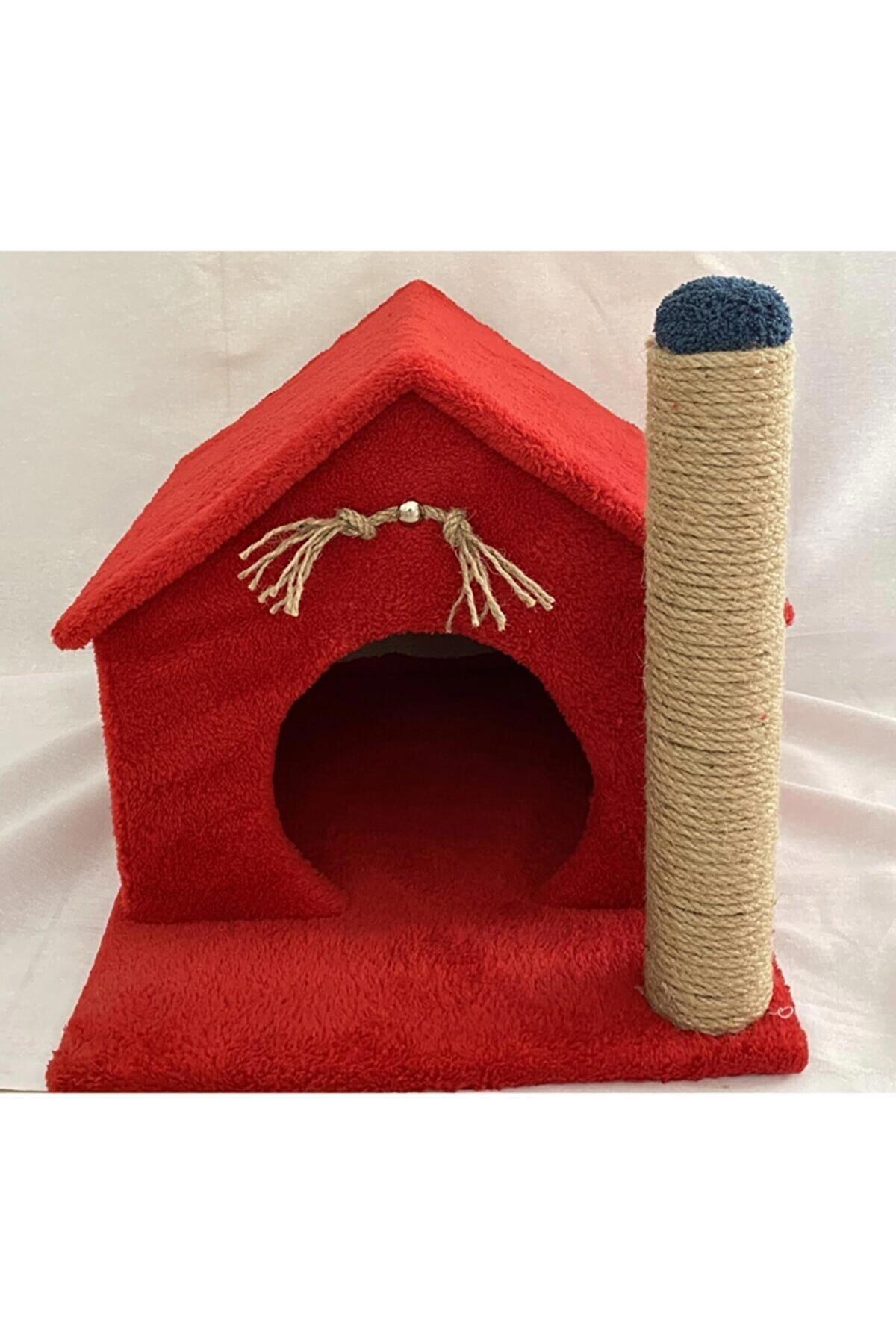 Lotus Üçgen Tek Katlı İç Mekan Ahşap Kedi Evi Kırmızı