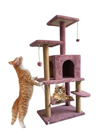 Nursoft Kule Çok Katlı İç Mekan Ahşap Kedi Evi Gül Kurusu