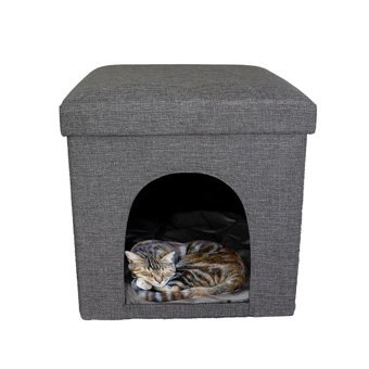 T.Concept Küp Tek Katlı İç Mekan Kumaş Kedi Evi Koyu Gri