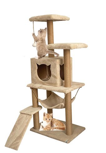 Nursoft Dikey Çok Katlı İç Mekan Ahşap Kedi Evi Bej