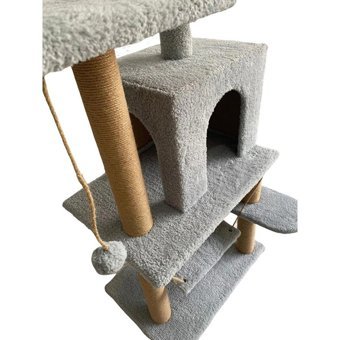 Nursoft Kule Çok Katlı İç Mekan Ahşap Kedi Evi Gri
