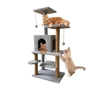 Nursoft Kule Çok Katlı İç Mekan Ahşap Kedi Evi Gri