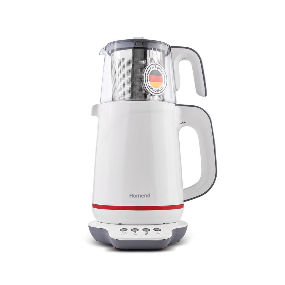 Homend 1721H Royaltea Konuşan Otomatik Cam Demlikli 1800 W Işıklı Plastik Gövdeli Krem Çay Makinesi