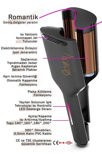 Hairens HRS 180 33 mm Argan Yağlı Seramik İyonlu Wag Saç Maşası