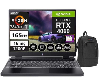Acer Nitro 16 AN16-41 NHQLLEY00111 Harici GeForce RTX 4060 AMD Ryzen 7 16 GB Ram DDR5 1 TB SSD 16 inç Full HD + Windows 11 Home Gaming Notebook Laptop