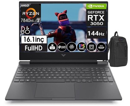 HP Victus S0014NT 888Q26EA11 Harici GeForce RTX 4060 AMD Ryzen 7 16 GB Ram DDR5 1 TB SSD 16.1 inç Full HD FreeDos Gaming Notebook Laptop
