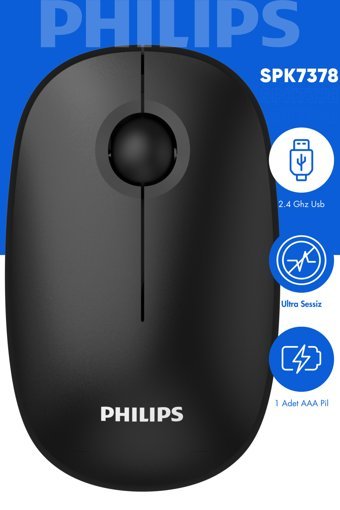 Philips Spk7378 Kablosuz Mouse 1600dpı Wireless Mouse Pil Dahil Sessiz Mouse Resmi Distribütör Siyah