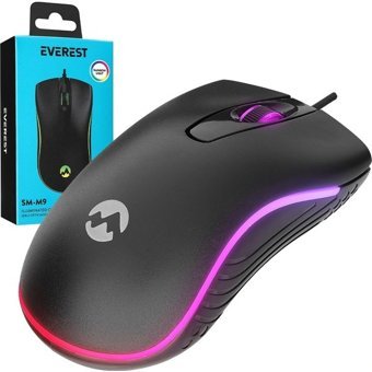 Everest Sm-M9 1000 Dpı USB Rgb Rainbow Ledli Siyah 3D Optik LED Mouse (5047) - Çok Renkli