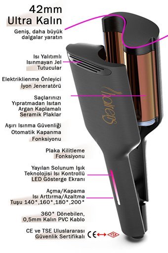 Hairens HRS 180 42 mm Seramik İyonlu Wag Saç Maşası