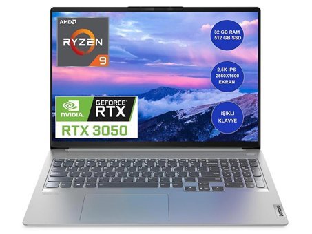 Lenovo Ideapad5 Pro GeForce RTX 3050 AMD Ryzen 9 32 GB Ram DDR4 512 GB SSD 16 inç Full HD Laptop