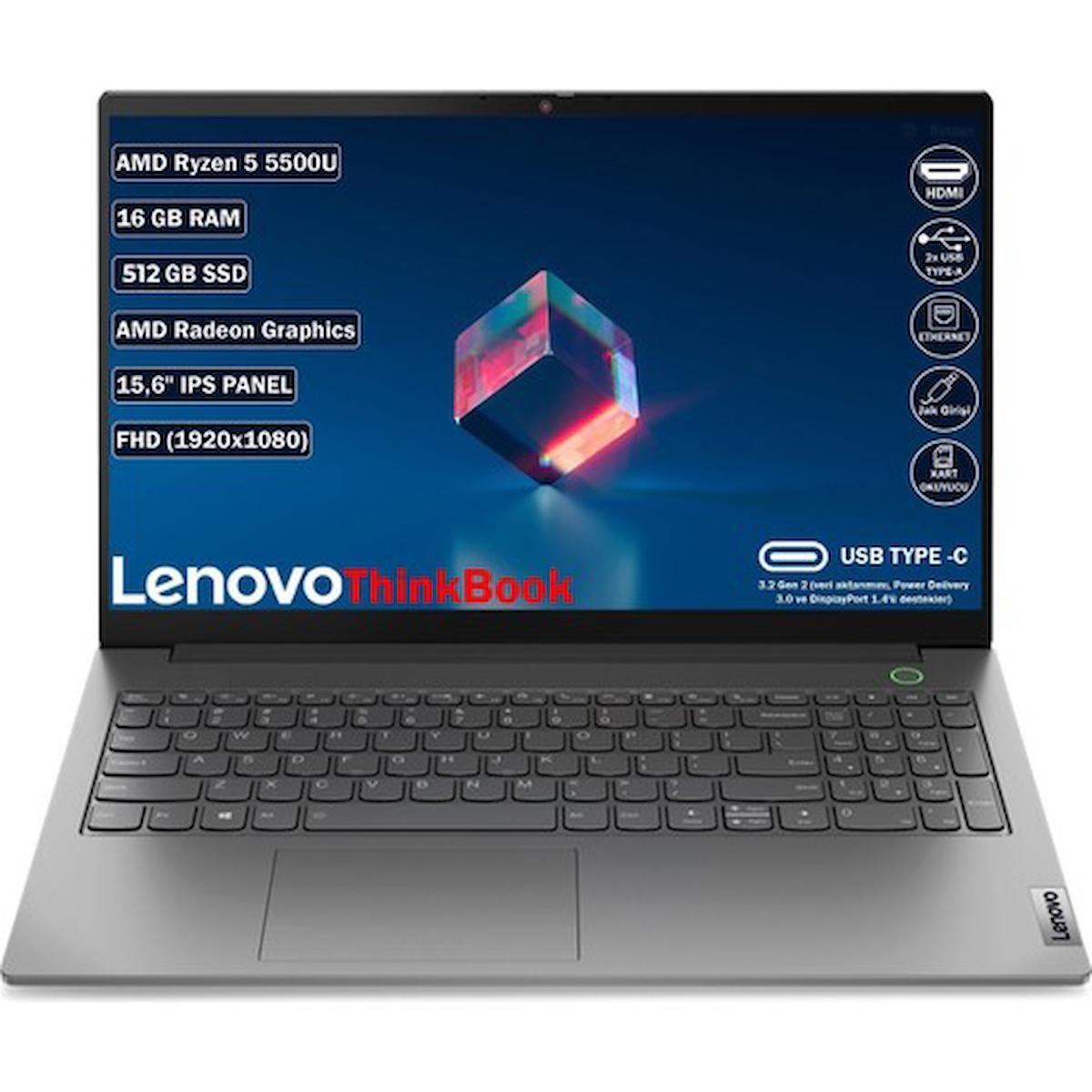 Lenovo ThinkBook 15 G3 21A4017DTX Dahili AMD Radeon Graphics AMD Ryzen 5 16 GB Ram DDR4 512 GB SSD 15.6 inç Full HD FreeDos Laptop